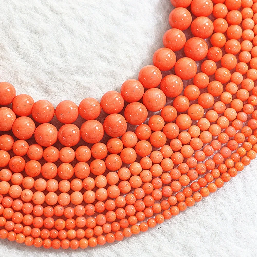 Круглые бусины красного оранжевого или кораллового цвета 2/3/4/6/8 мм 15 дюймов B652|orange