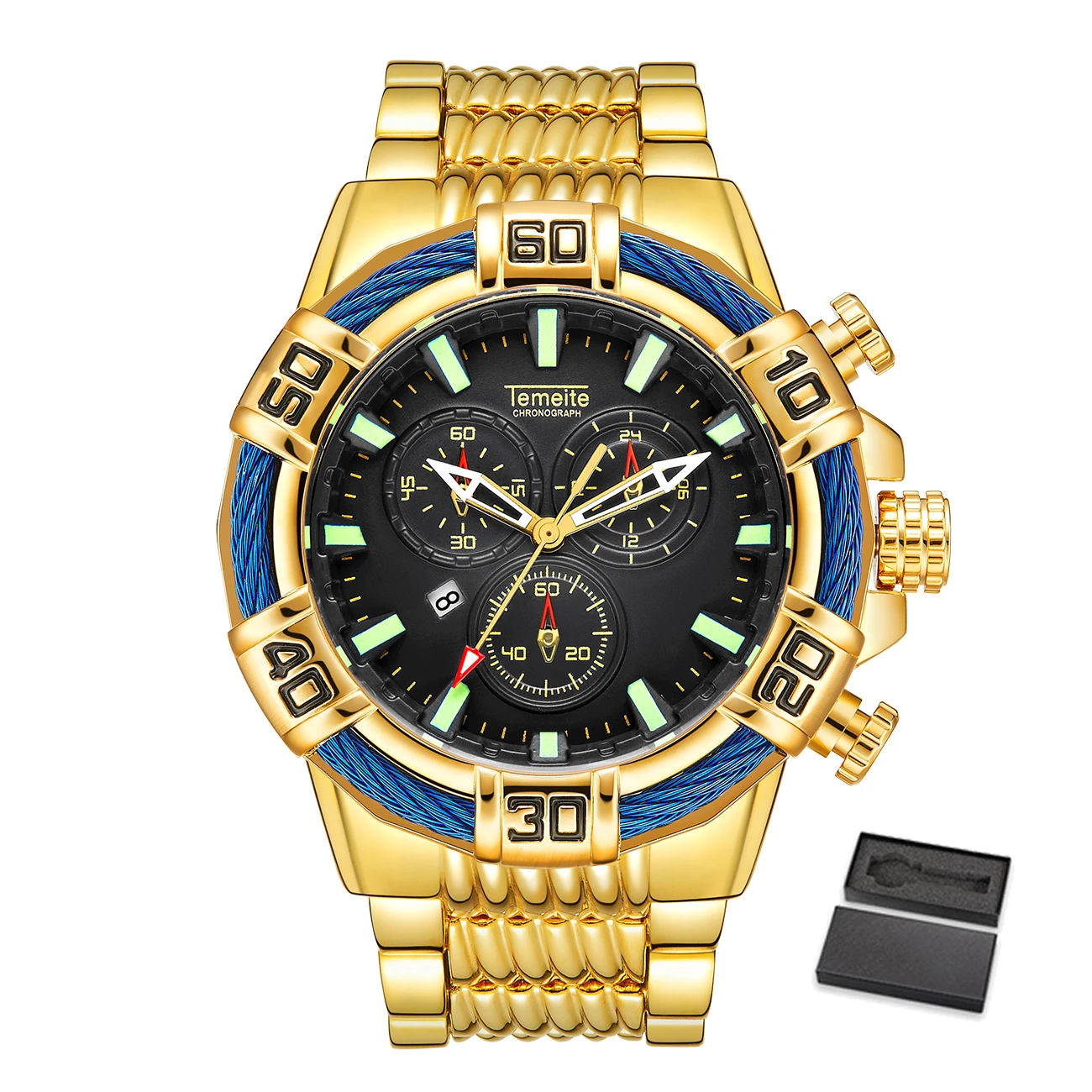Temeite 3 with box Relogio Masculino мужские часы Топ бренд Temeite Бизнес Кварцевые часы роскошные золотые мужские водонепроницаемые военные наручные часы Мужские часы - Цвет: Temeite 3 with box