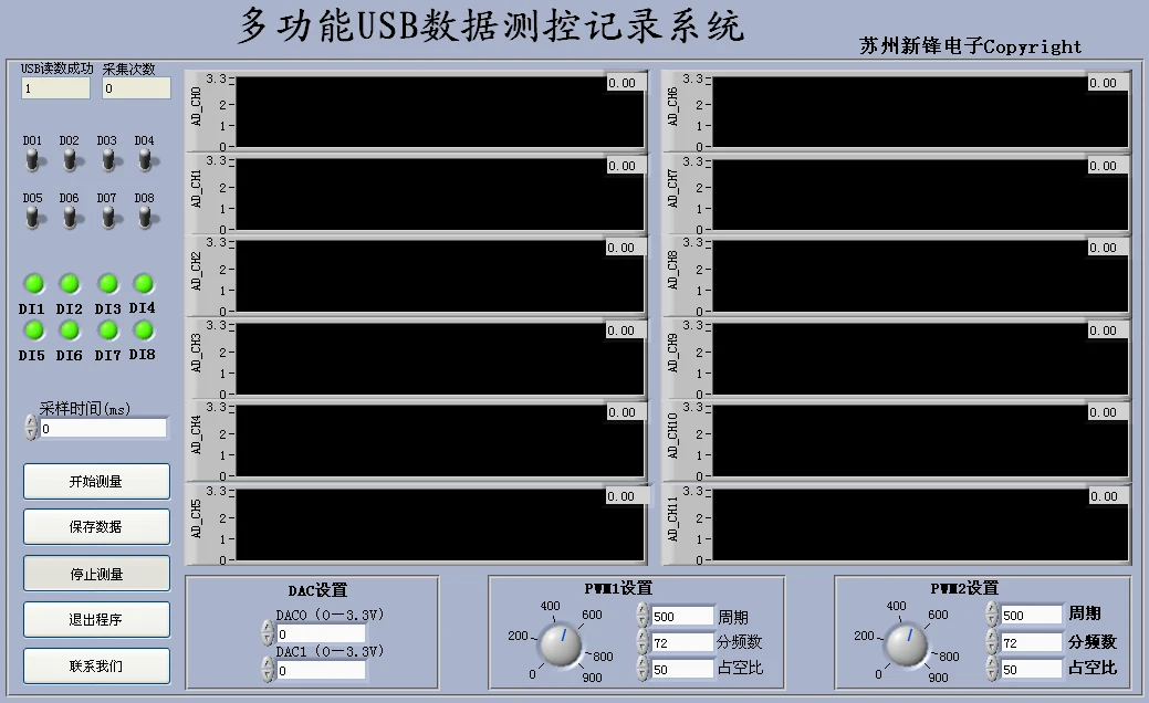 USB DAQ 12AD 2DA 8DI 8DO модуль сбора данных аналоговый 3,3 В цифровой 2PWM счетчик LabVIEW Matlab VC коды Win10