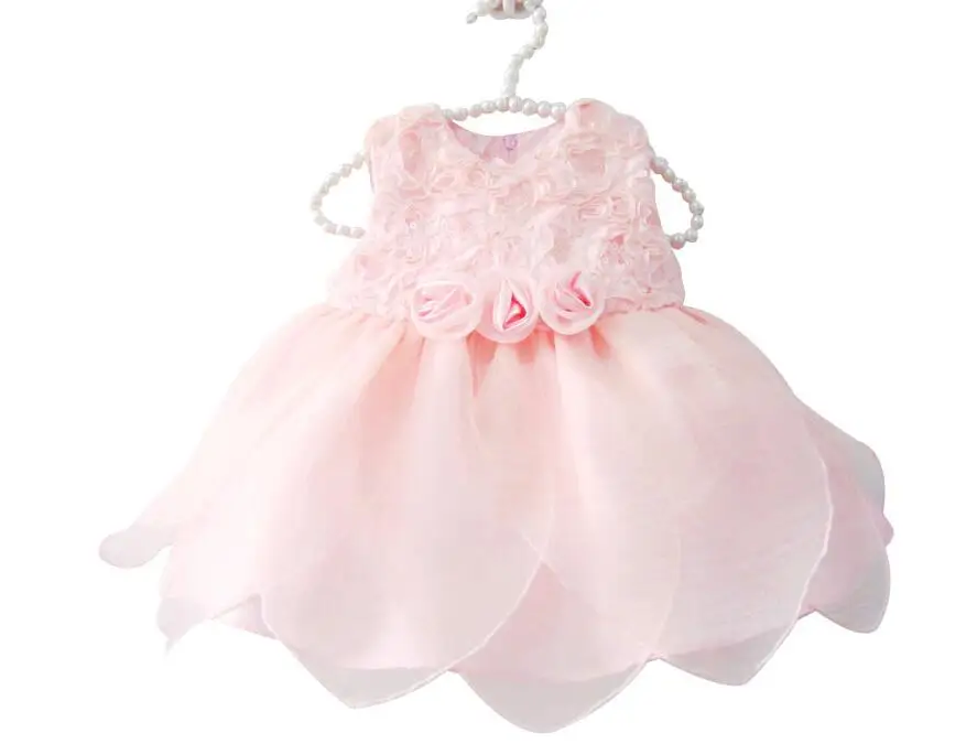 

Baby girl dresses summer style cotton pink tutu 1 year birthday dress petals rose sequin floral lace infant princess baby dress