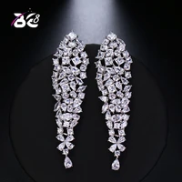 be 8 brand hot new fashion aaa cubic zirconia gorgeous flower long dangle drop earrings for women bridal wedding gift e447