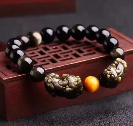 Wholesale price Natural golden obsidian Bracelet Pi Xiu Dragon Beads Powerful | Украшения и аксессуары