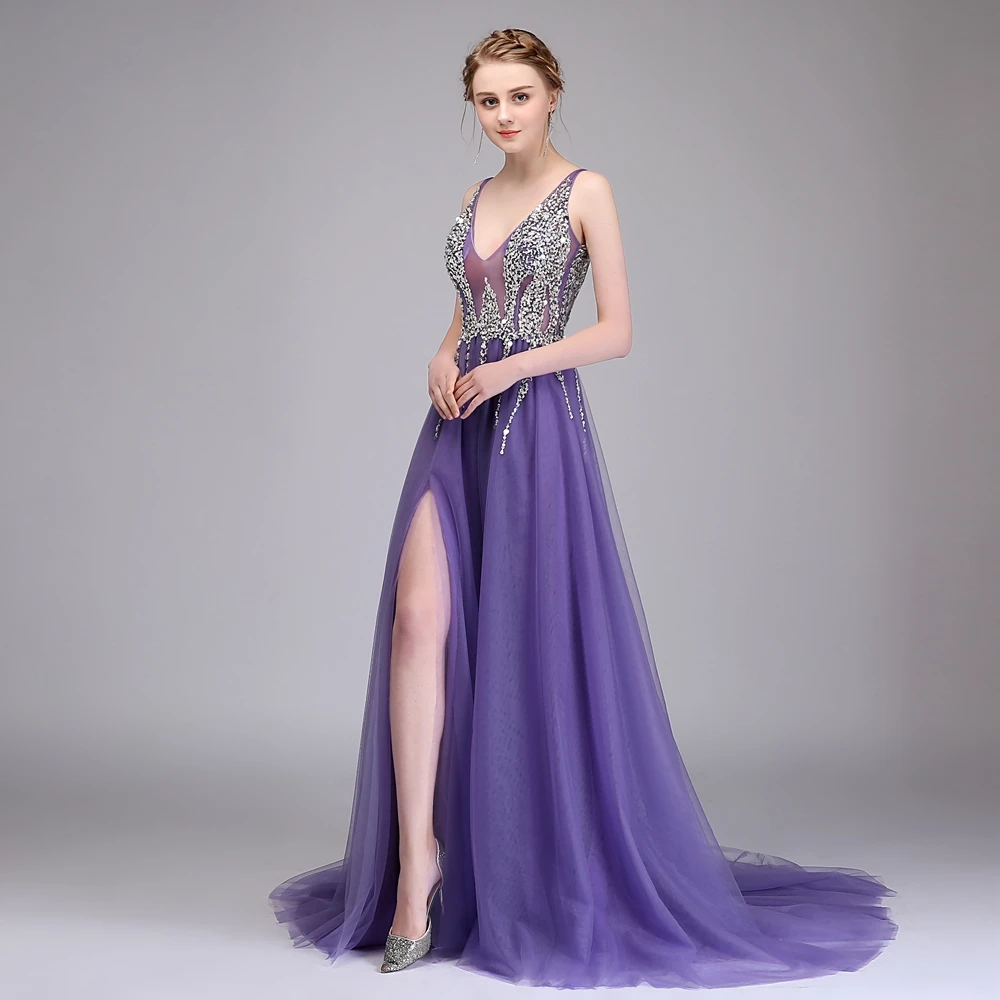 SSYFashion Новое роскошное вечернее платье с бисером сексуальное без рукавов