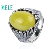 natural yellow prehnite 925 sterling silver rings for women and man12x16mm big oval cut gemstone with vintage carving jewelry