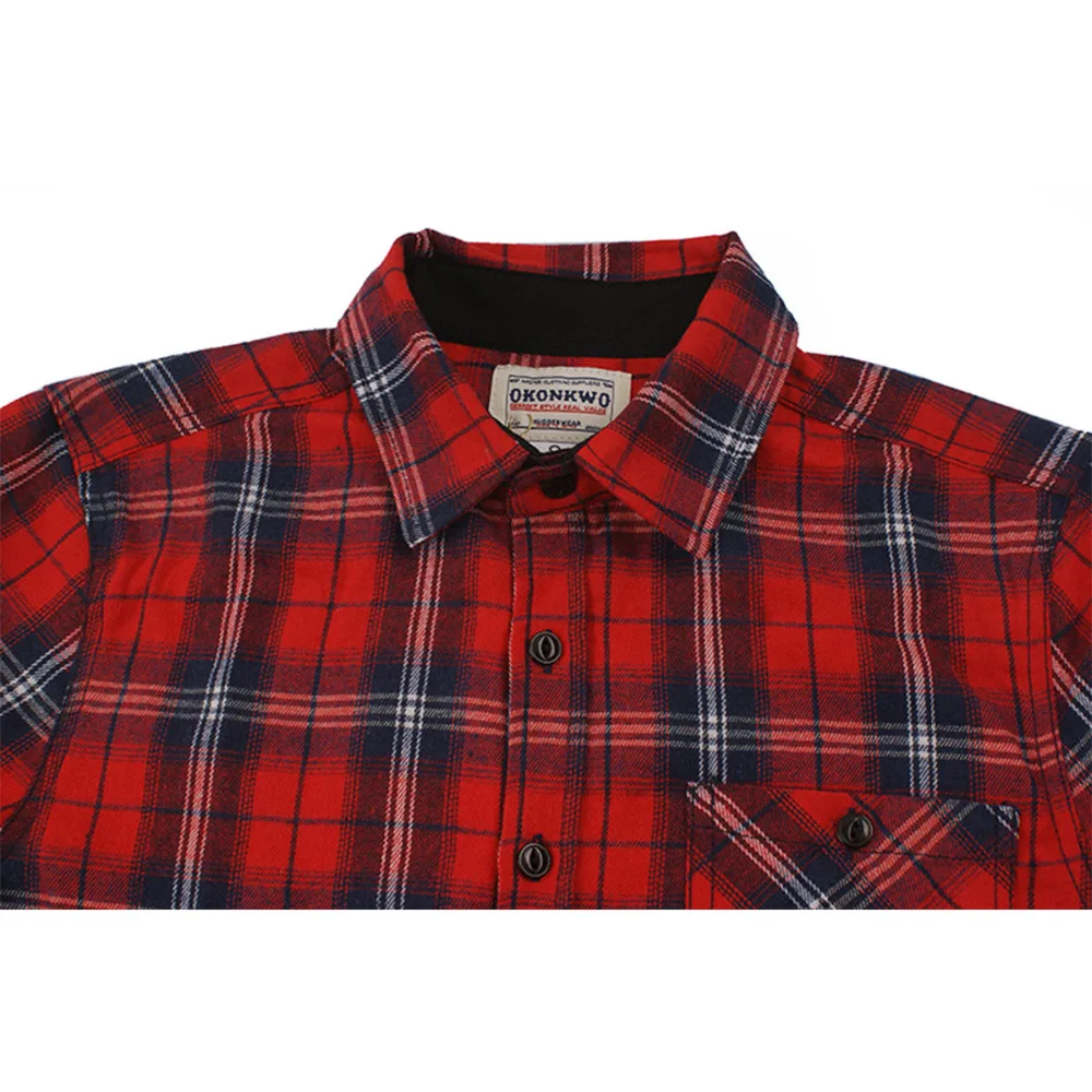 Мужская хлопковая рубашка в клетку с длинным рукавом Chemise Homme красная Зеленая
