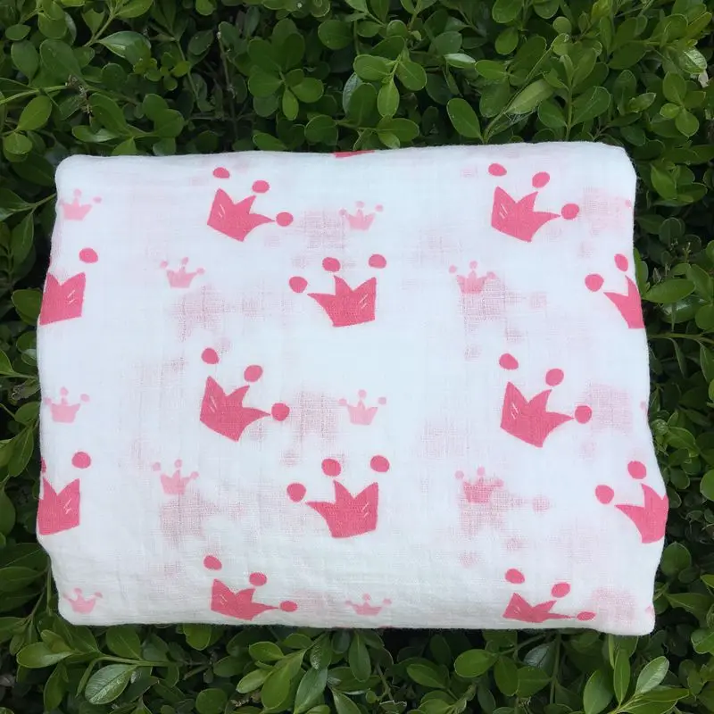 Pink Crown 100% Cotton Muslin Blankets Bedding Swaddling For Newborn Baby Blanket Swaddle Wrap Bath Towel | Мать и ребенок