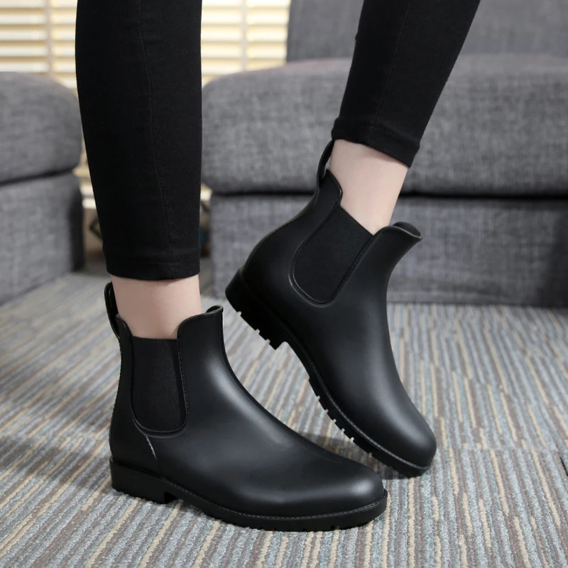

Women Rain Boots Ankle Block Heels Boots Black Coffee Women Fashion PVC Boots Waterproof Female Ladies Shoes Women Footwear