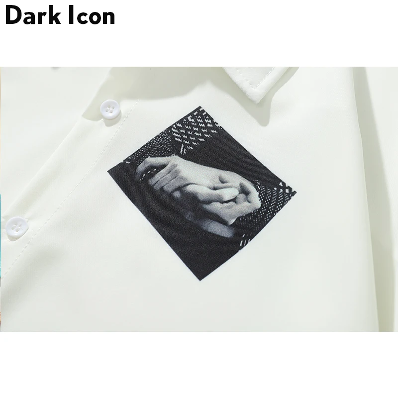 Dark Icon Printed Oversized Shirt Men 2019 Summer Turn-down Collar Men's Shirts Three Quarter Sleeve Shirts for Men