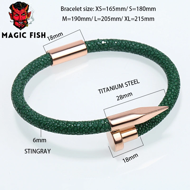 Браслеты Magic Fish браслеты для мужчин темно зеленая кожа ската розовое золото