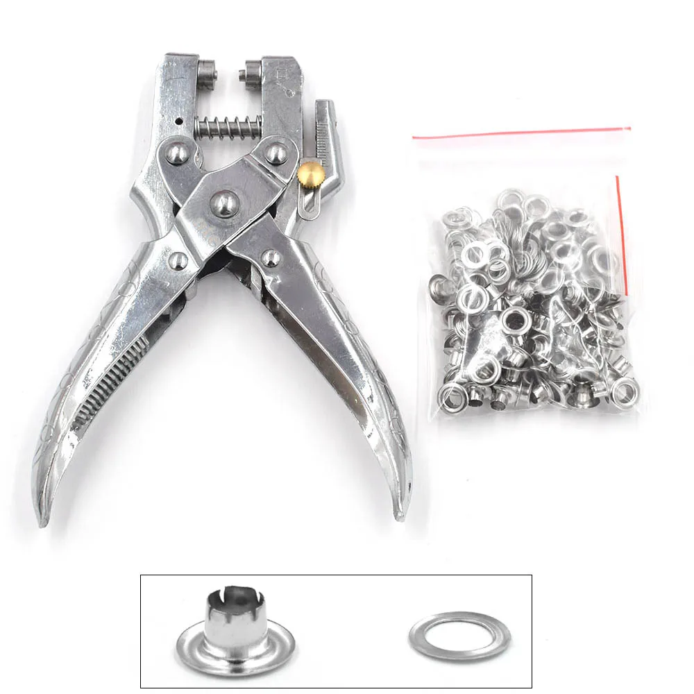 

100sets / 5mm Eyelets+ installation tool Leverage pliers Metal stomatal Rivets Button mold Portable button mounting pliers