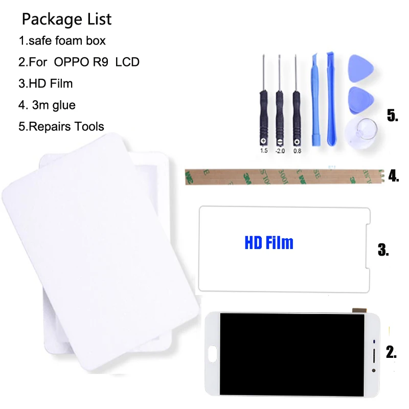 Pantalla LCD para OPPO R9, R9T, R9M, R9TM, montaje de digitalizador con pantalla t&aacute;ctil, Marco y herramientas de 5,5 ", 1920x1080P, disponible-3