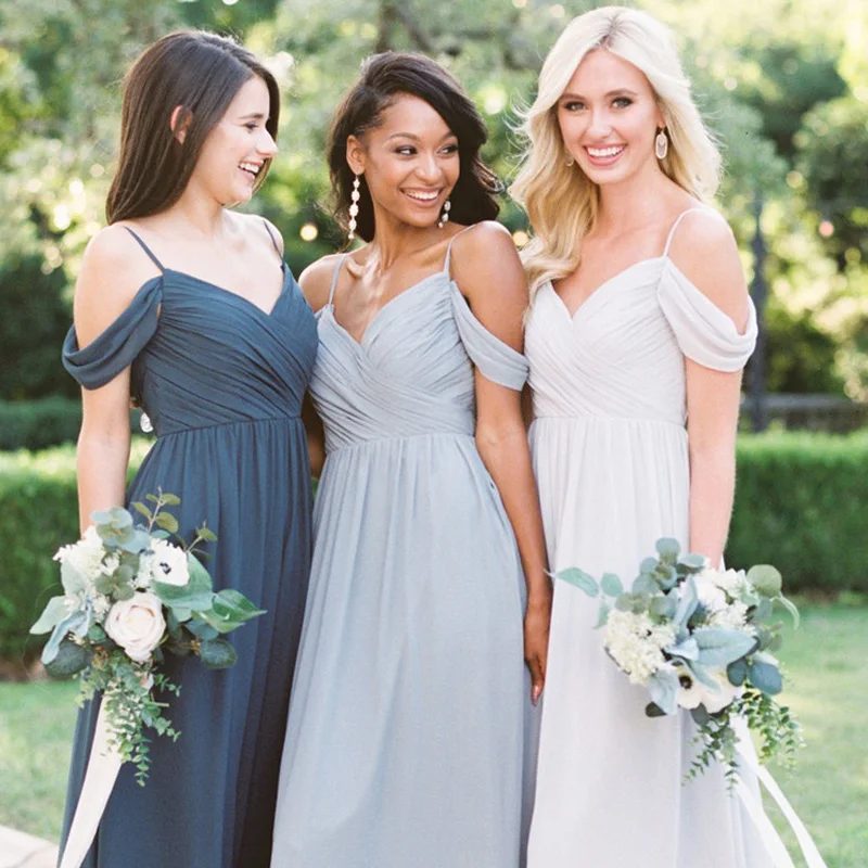 Off The Shoulder Chiffon Bridesmaid Dresses Long 2019 Robe Demoiselle D'honneur Spaghetti Straps A Line Wedding Guest | Свадьбы и