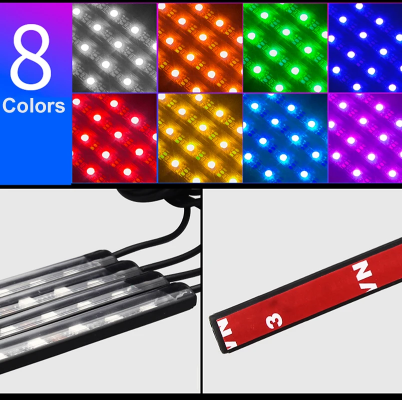 4X Автомобильная RGB Светодиодная лента 12 светодиодных лент цветные автомобильные