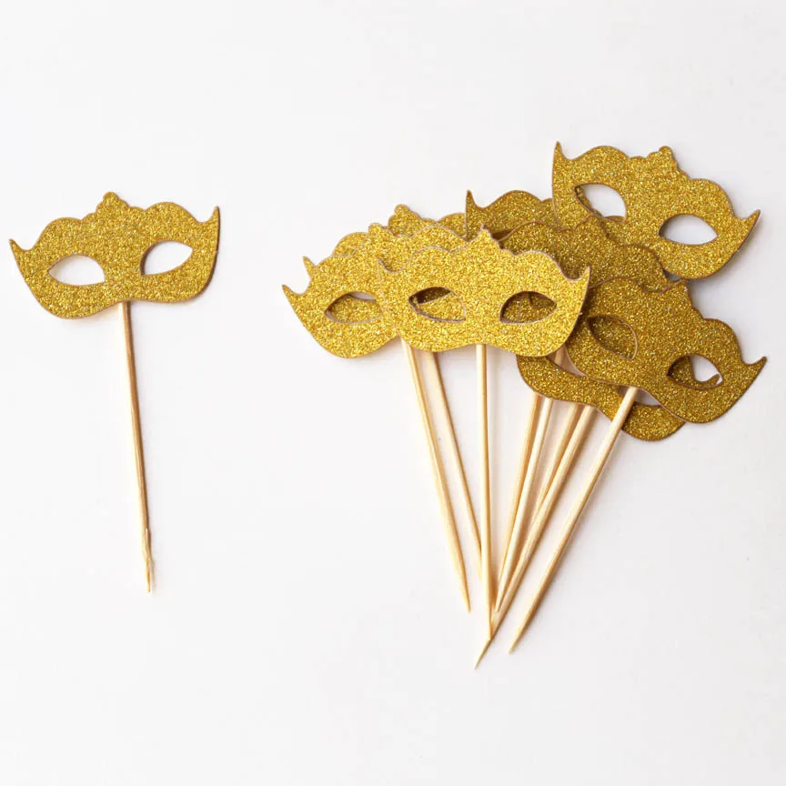 Золотая Маскарадная маска для капкейков. Девичника. Свадебный душ. Декор свадьбы.