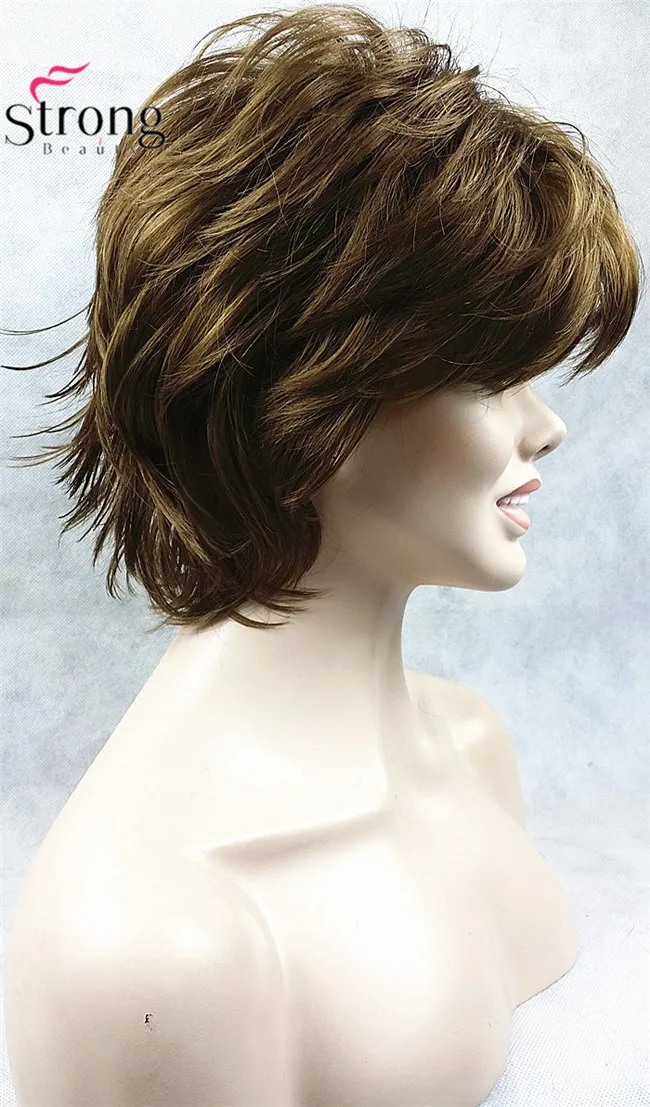 StrongBeauty короткий светло-коричневый подчеркивает Feathery Shaggy полный синтетический парик выбор цвета