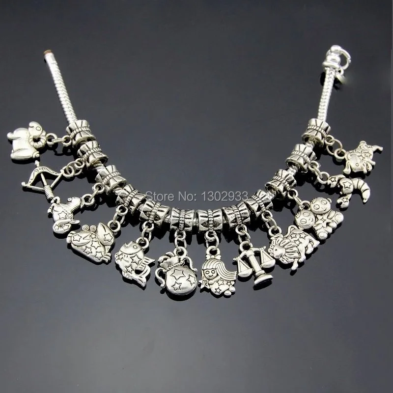 48 шт./лот 12 видов стилей микс созвездий зодиака винтажные серебряные