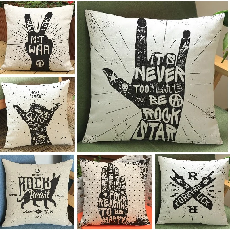 Rock N Roll Cushion Cover Linen Gesture Pillow Car Sofa Throw Pillows Decorative Pillowcase decor cojines Custom | Дом и сад