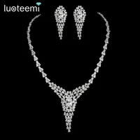 luoteemi 2016 brand new luxury shiny aaa cubic zirconia necklace cz dangle earring set for women wedding bridal jewelry