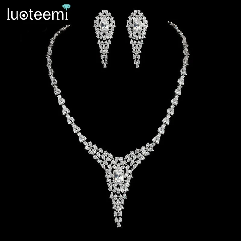 LUOTEEMI 2016 Новый роскошный блестящий AAA кубический цирконий ожерелье CZ Висячие