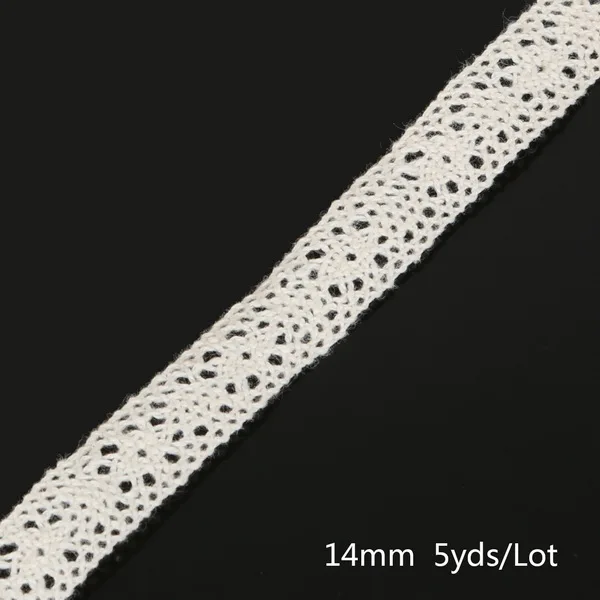 Ivory 14mm Разные размеры, 5 ярдов, ткань для одежды, сделай сам, белая слоновая кость, кремовая, черная отделка, хлопковая кружевная лента, аксессуары ручной работы, товары для шитья и рукоделия - Цвет: Ivory 14mm