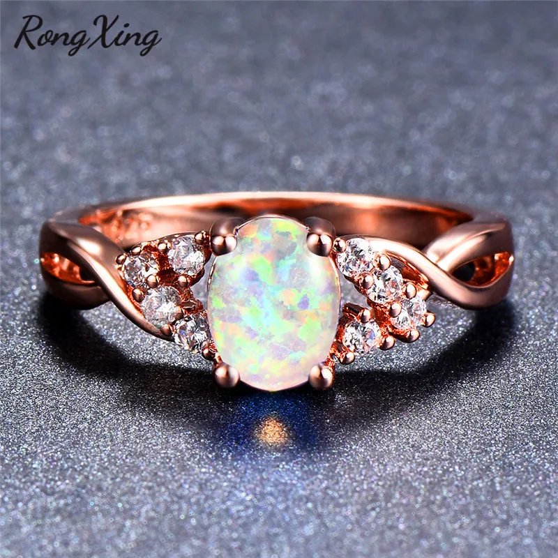 Кольцо RongXing с большим овальным белым/синим/фиолетовым огненным опалом