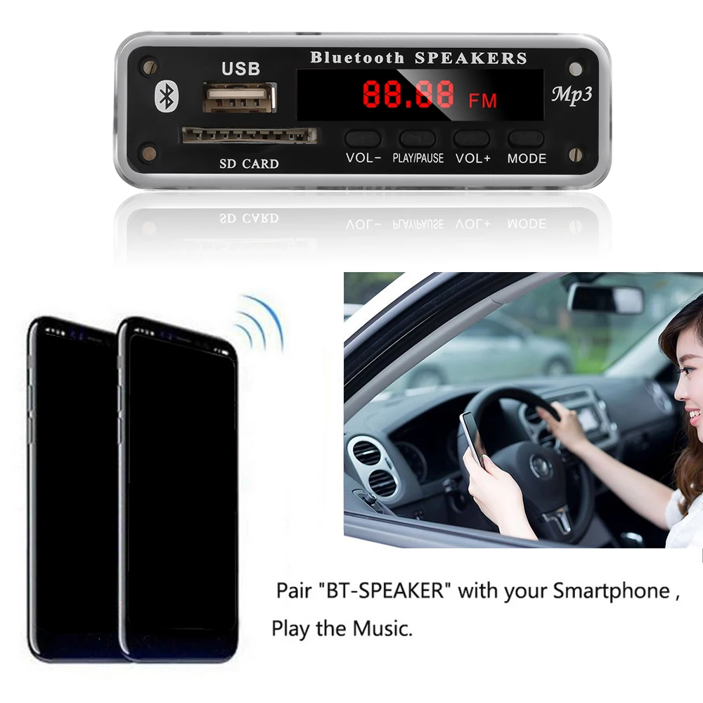 Автомобильный 5 В/12 в MP3 Bluetooth декодер динамик FM аудио модуль с пультом