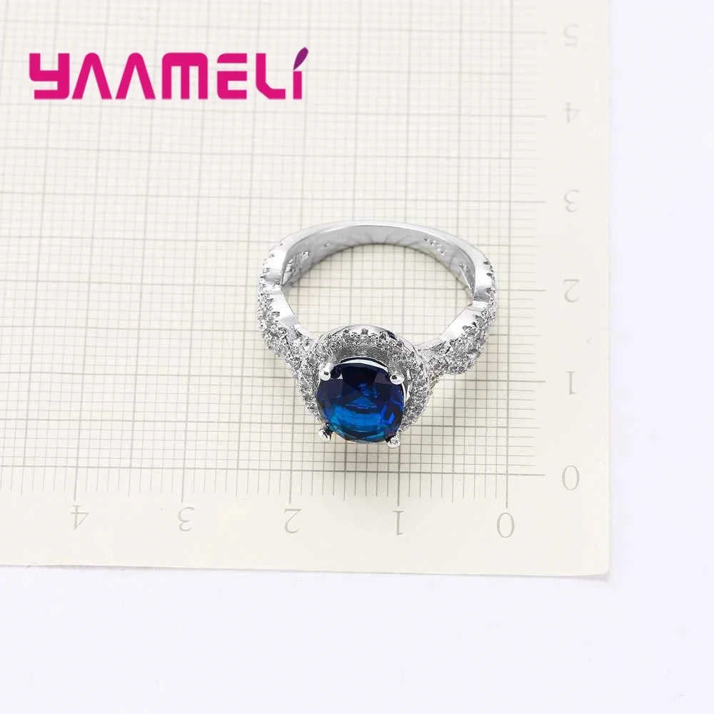 Женское кольцо из серебра 925 пробы с темно синим круглым кристаллом|925 sterling silver|ring sterlingsterling silver |