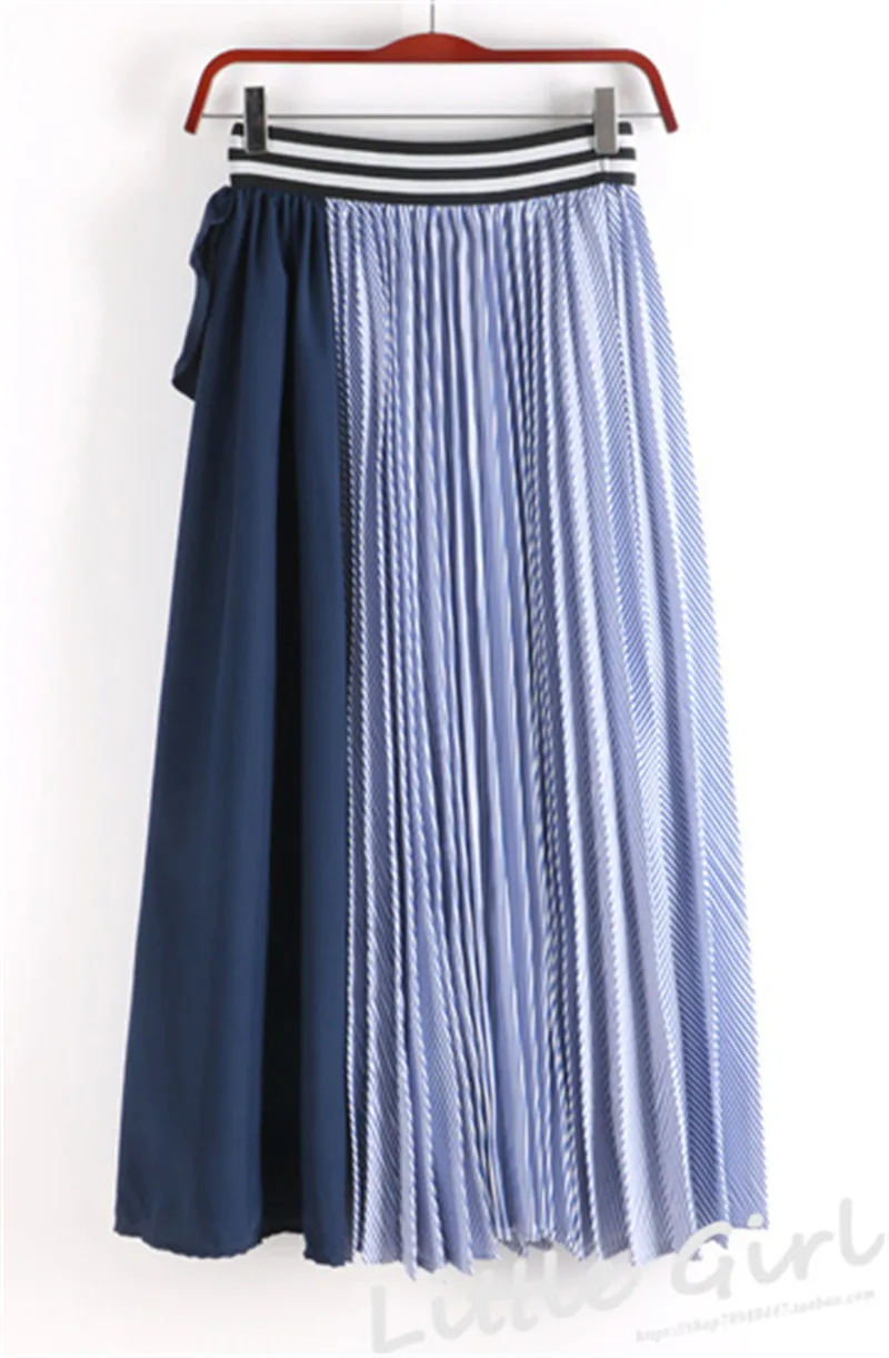 

Fashion Ruffled Midi Skirt Striped Colorful Patchwork Skirts Women Elegant High Waist Pleated Skirts Elastic Waist Chic Skirts
