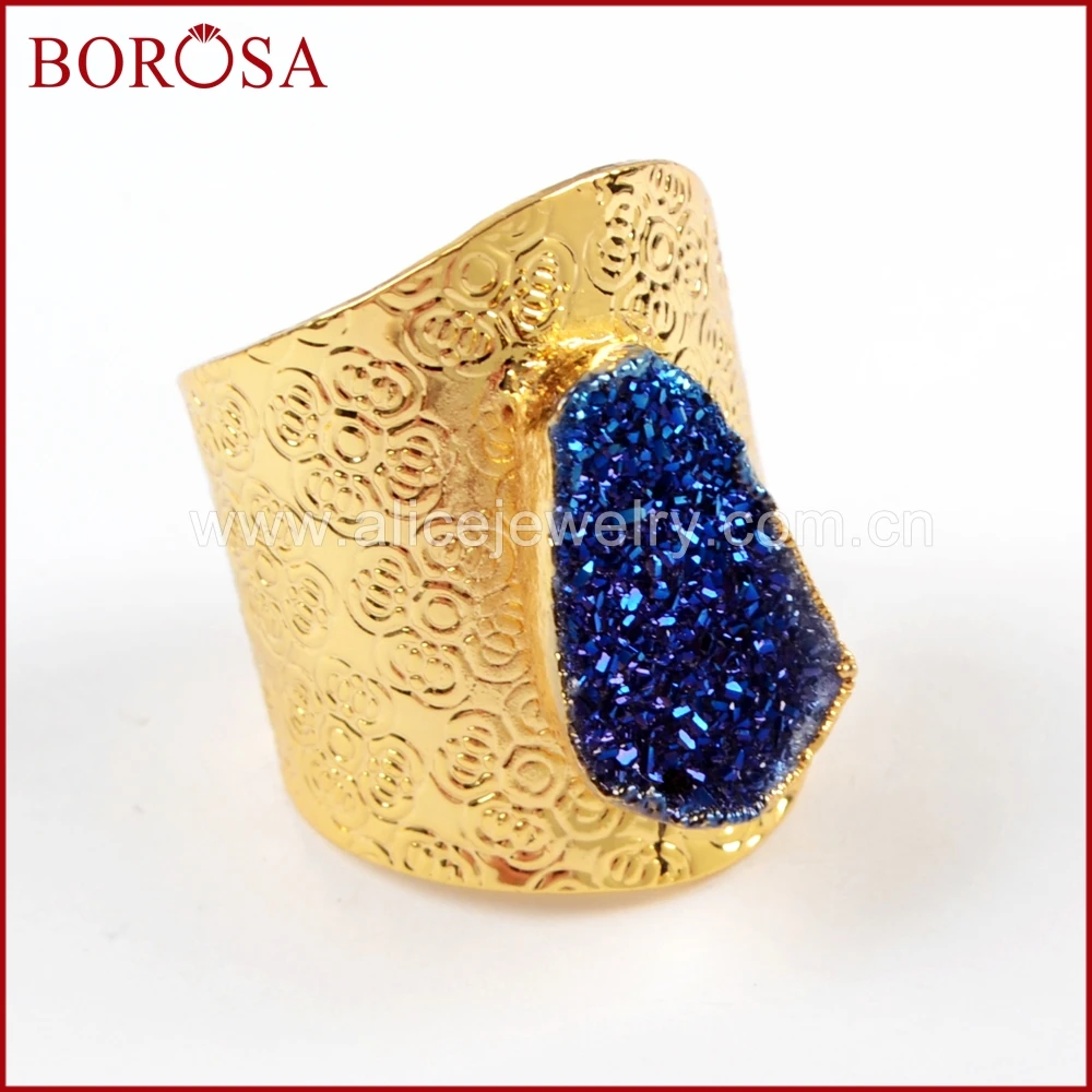 BOROSA 5/10 шт. золото Цвет Радуга Титан AB Druzy Регулируемые кольца модные Разноцветные