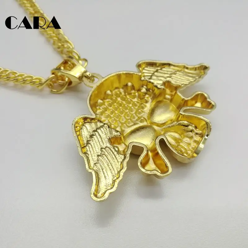 CARA новинка шикарные Стразы пиратский череп крылья кулон и ожерелье золотой цвет