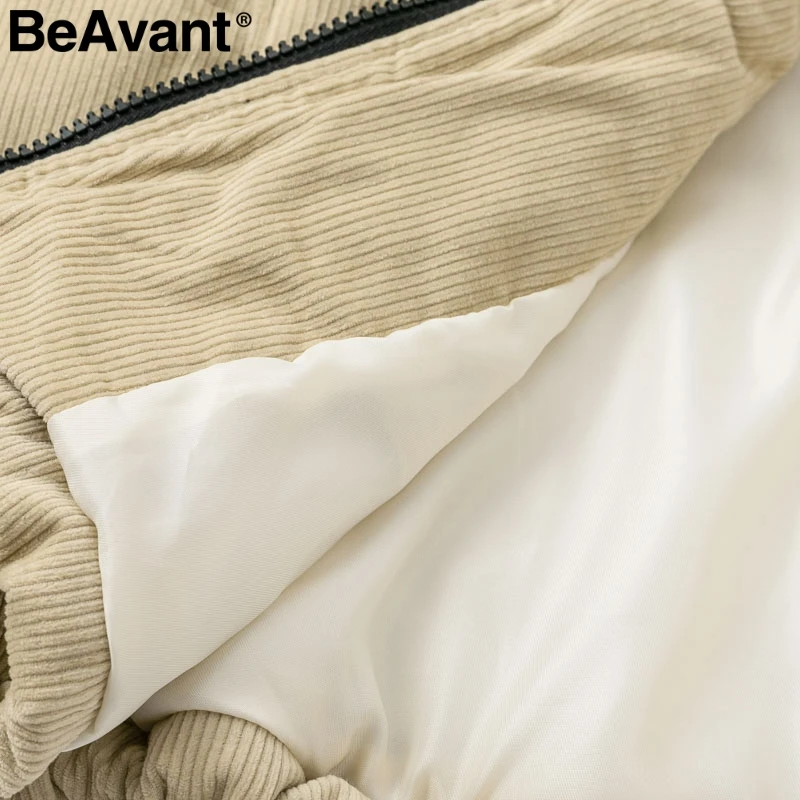 BeAvant хаки Вельветовая зимняя куртка Женское пальто Теплая стеганая парка 2018