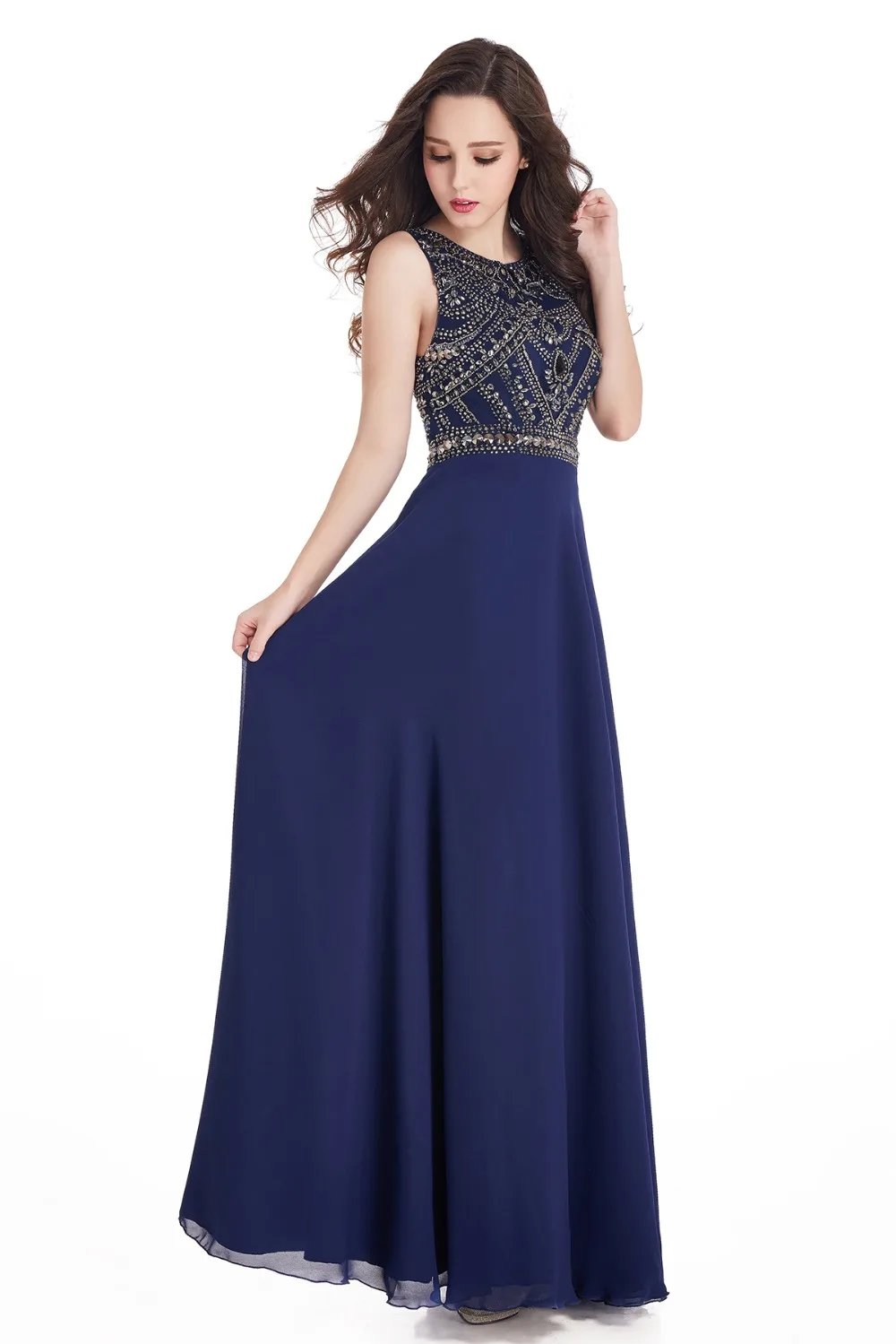 FATAPAESE из бисера с украшением в виде кристаллов Темно синие Длинные вечерние