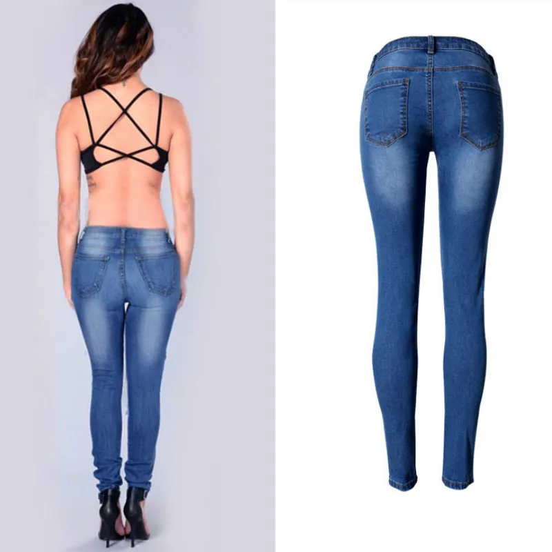 Low Waist Bleached Washed Skinny Jeans Women Fashion Push Up Vintage Moustache Effect Pencil Pants Femme Blue Plus Size Trousers |