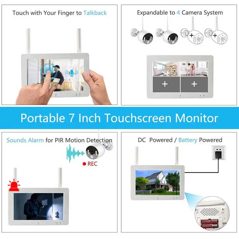 2.0MP WIFI ip камера 2/4CH 7 дюймовый ЖК экран NVR комплект 1080P Водонепроницаемая