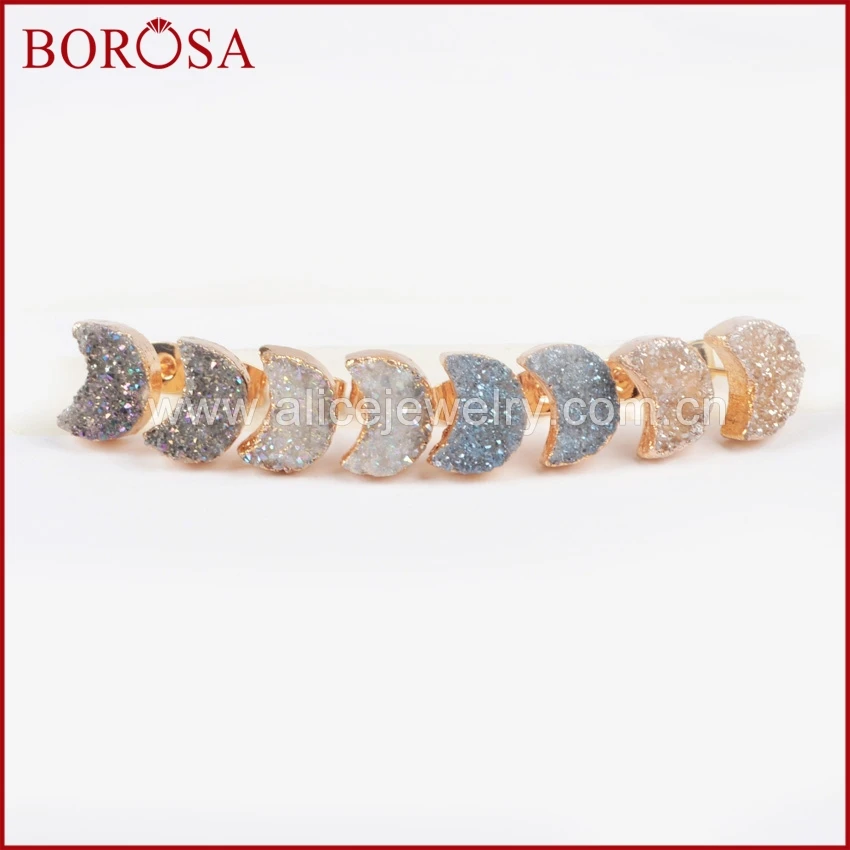 Серьги гвоздики BOROSA с золотым ободком в форме Луны разноцветный натуральный