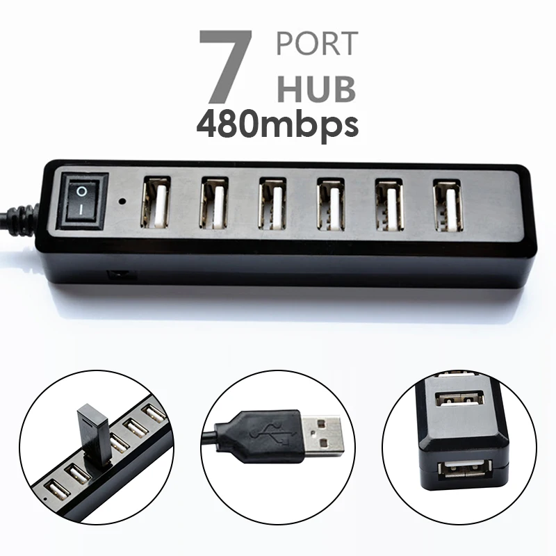 7 порты 480 Мбит/с USB 2 0 хаб конвертер с выключателем света abs пластик адаптер