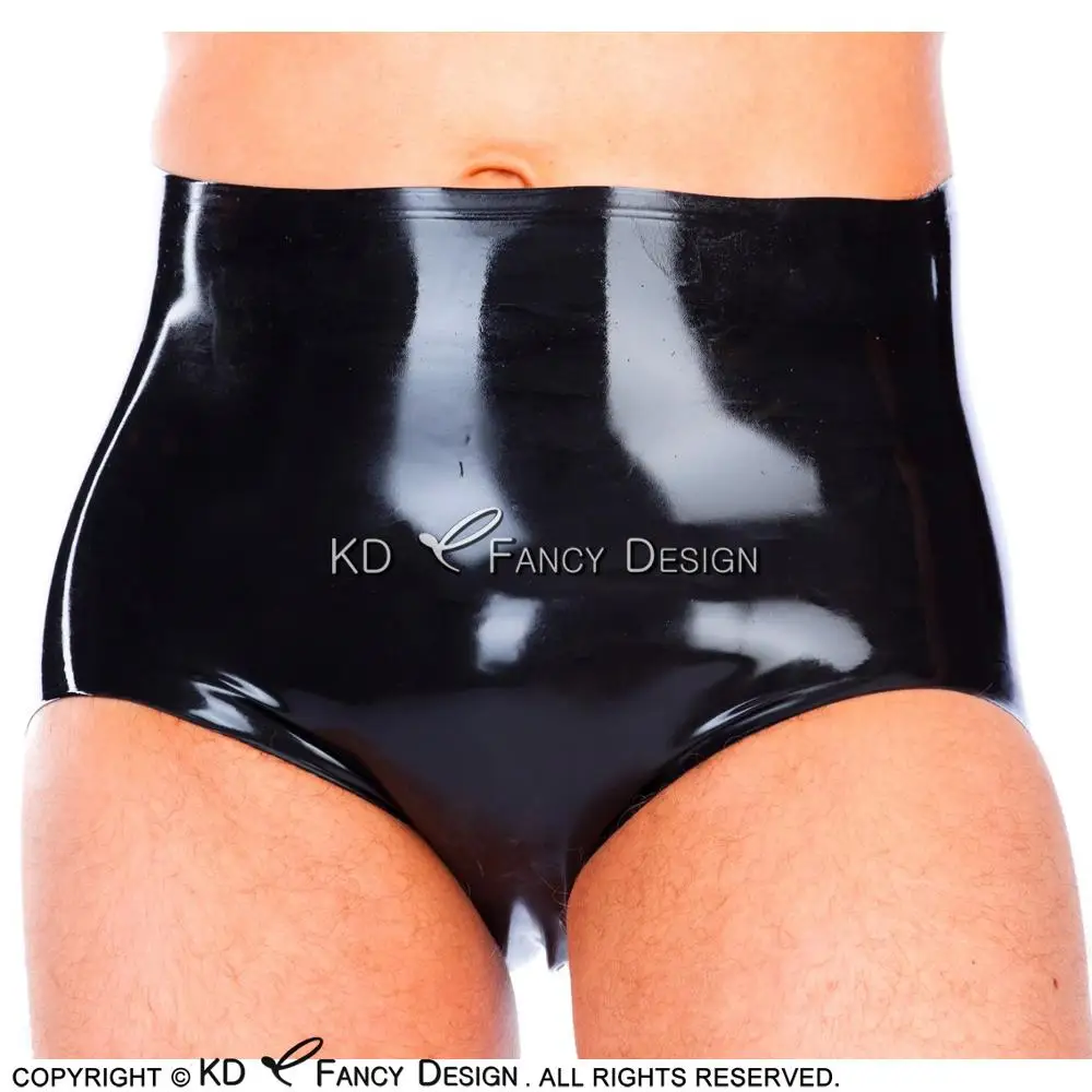 Черный со средней талией сексуальные латексные трусы резиновые трусы-шорты