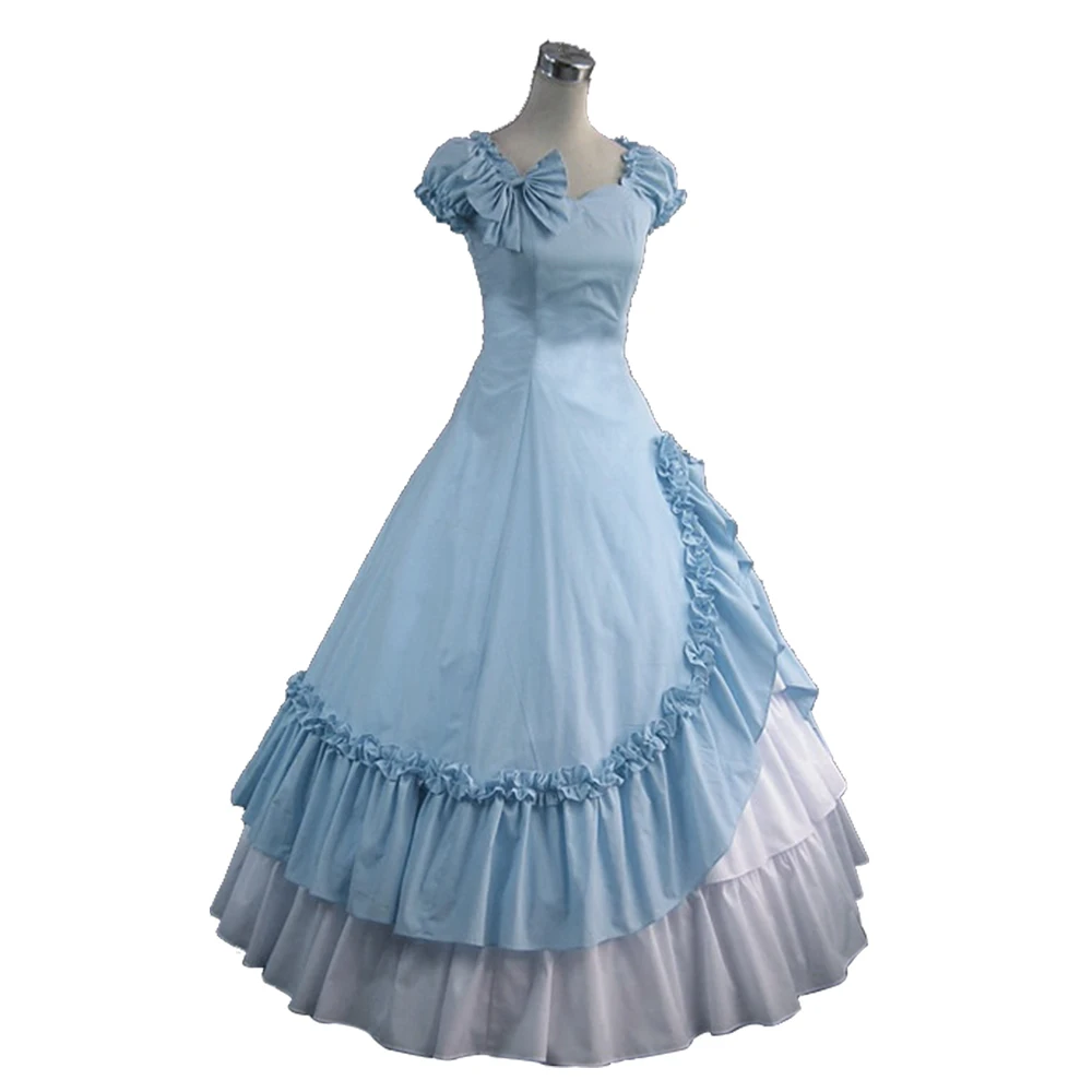 

Lolita Women Long Ball Gown Princess Dress Victorian Bow Blue Party Cosplay Dress Halloween Costumes