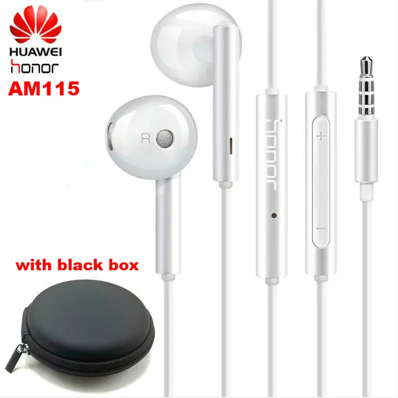 am115 with box HUAWEI Honor AM115 наушники AM116 гарнитура Проводной микрофон Регулятор громкости для P9 p10 Plus mate 8 9 6X V9 для xiaomi - Цвет: am115 with box