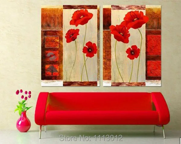 

Handpainted 2 Piece Modern Decorative Oil Painting On Canvas Wall Art Flower Picture For Living Room Unique Gift Free Shipping