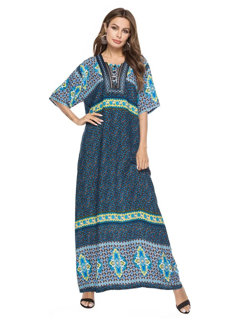 Kaftan abaya женское длинное платье с этническим принтом мусульманское летнее в стиле