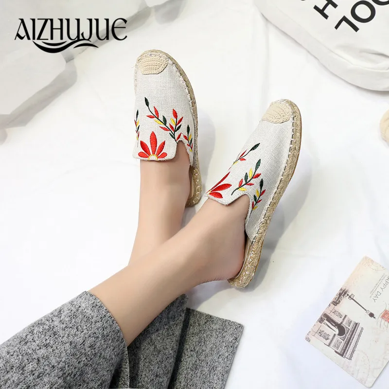 AIZHUJUE Women's Slippers 2018 Embroidery Straw Mules Shoes Women Summer Casual Beach Comfortable Ladies Footwear | Обувь