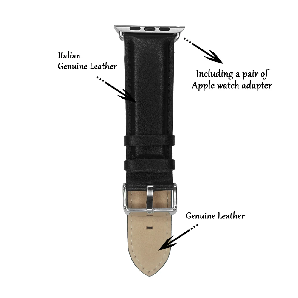 Ремешок YQI для Apple Watch 38 мм итальянский Браслет из натуральной кожи iwatch 42 черный