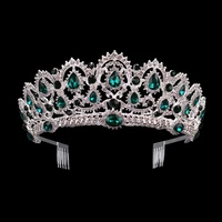 kmvexo green red blue crystal tiaras vintage rhinestone pageant crowns with comb baroque wedding hair jewelry accessories