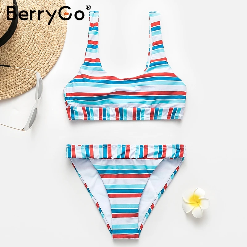 BerryGo, сексуальный, пуш-ап, из двух частей, женский купальник, в полоску, летний, пляжный купальник, Повседневный, праздничный, женский купальник, комплект бикини - Цвет: 1