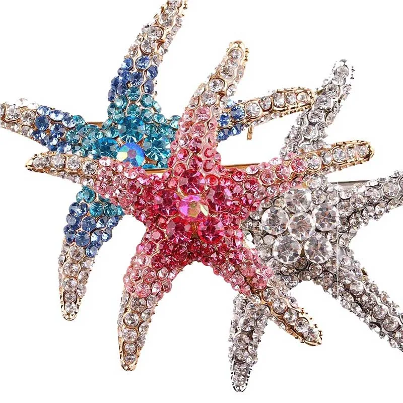 Модная красочная Брошь Стразы в виде бабочки кота морской звезды животных