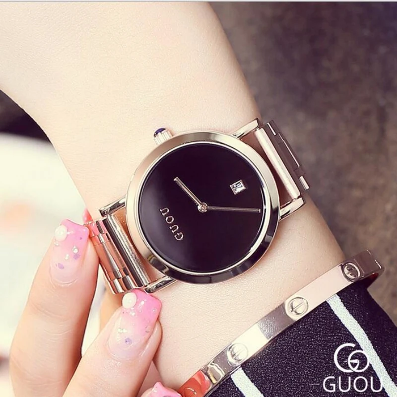 GUOU брендовые роскошные часы женские модные из нержавеющей стали с