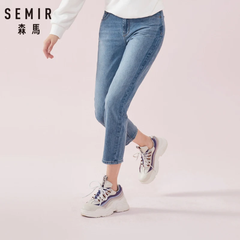 SEMIR женские укороченные джинсы со средней посадкой из потертого денима женские мягкие хлопковые укороченные джинсы длиной до щиколотки в стиле ретро