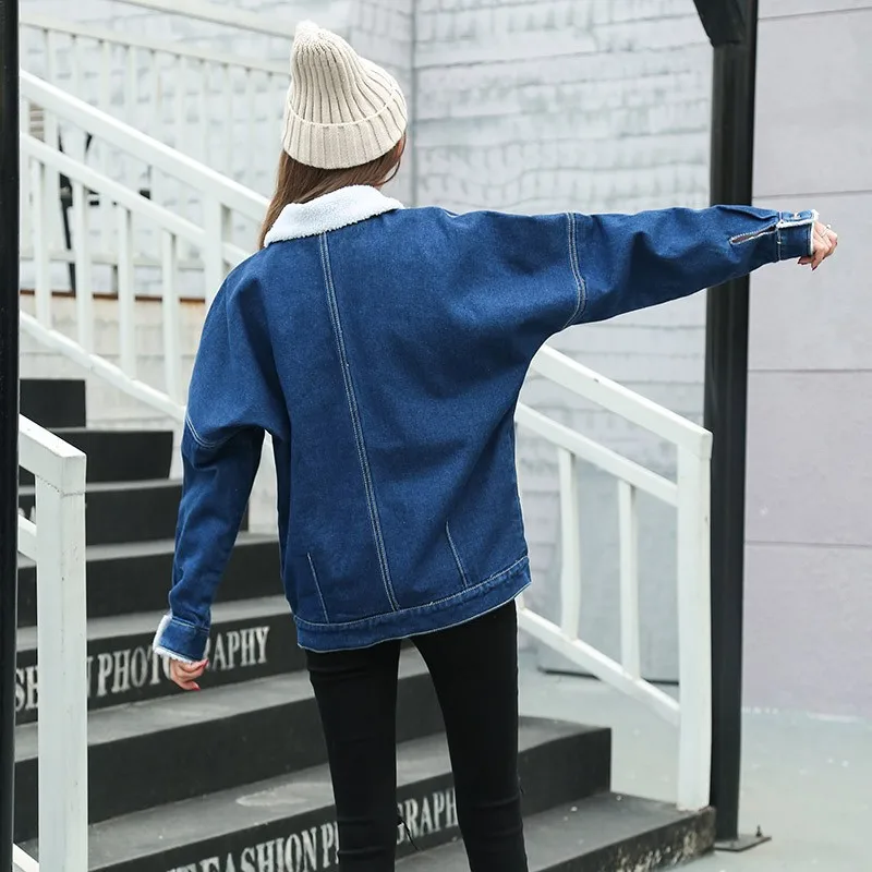 

Plus size 2020 New Winter Casual thicken Women lambswool Denim Cotton Coat Lovers Long Sleeve Warm Outwear Denim Basic Jacket