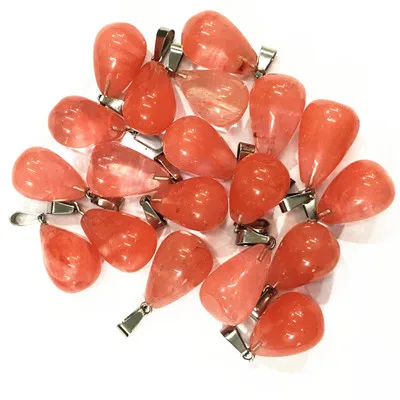 Cherry quartz ; 12 шт. Ассорти Смешанный Натуральный камень капли воды кулон Healing амулеты розы кварцевые Topazs Агаты Для женщин Цепочки и ожерелья ювелирные изделия - Окраска металла: Cherry quartz